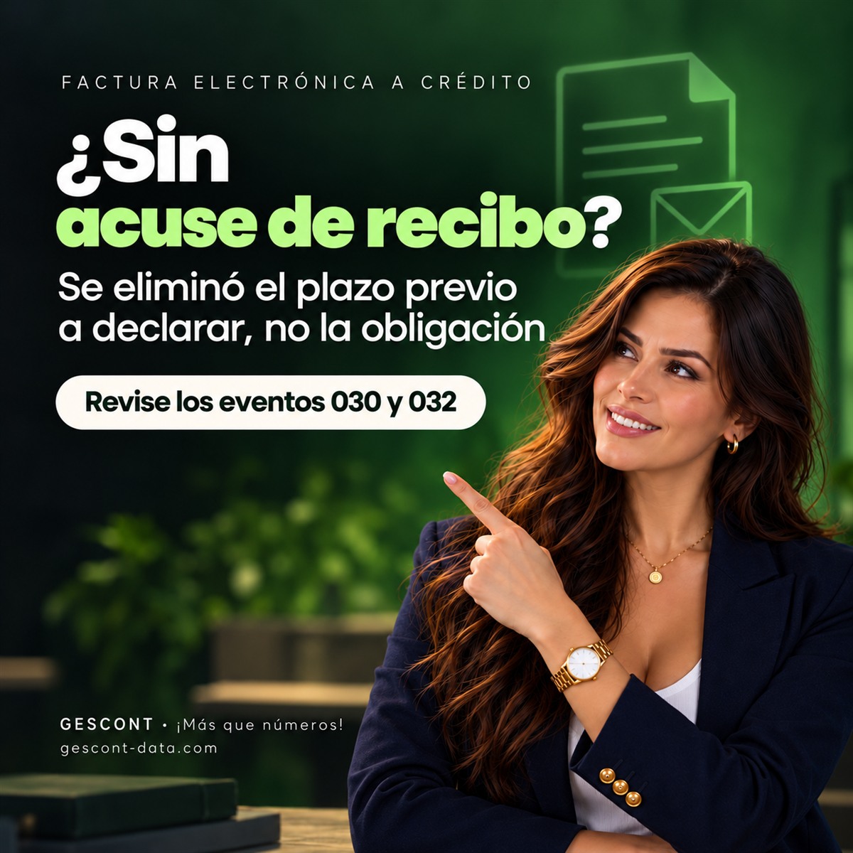 Asesora se&ntilde;ala una factura electr&oacute;nica y el acuse de recibo &mdash; factura a cr&eacute;dito, GESCONT 2026